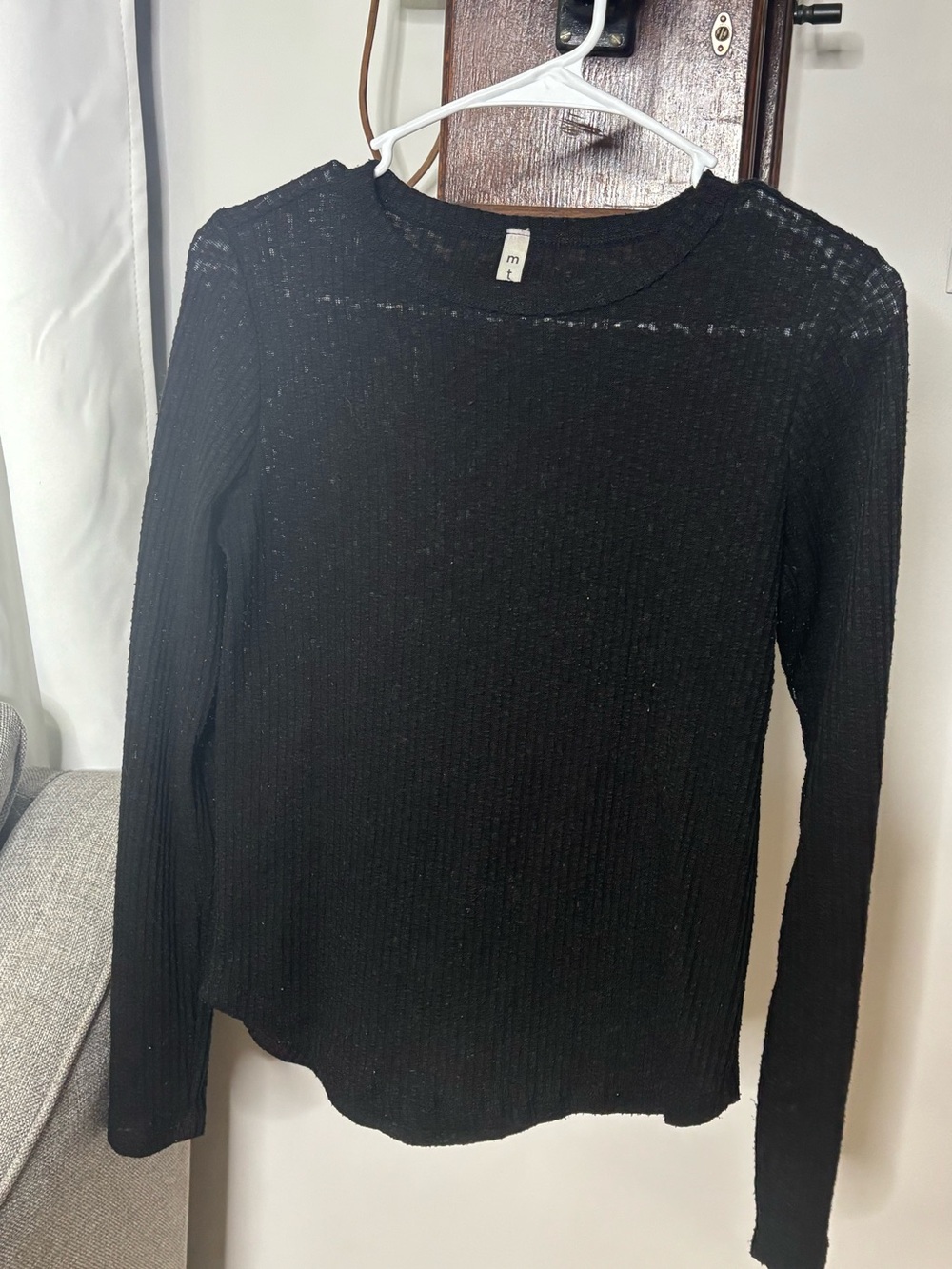Black Ribbed Long‑Sleeve Top – Size M – Great Condition